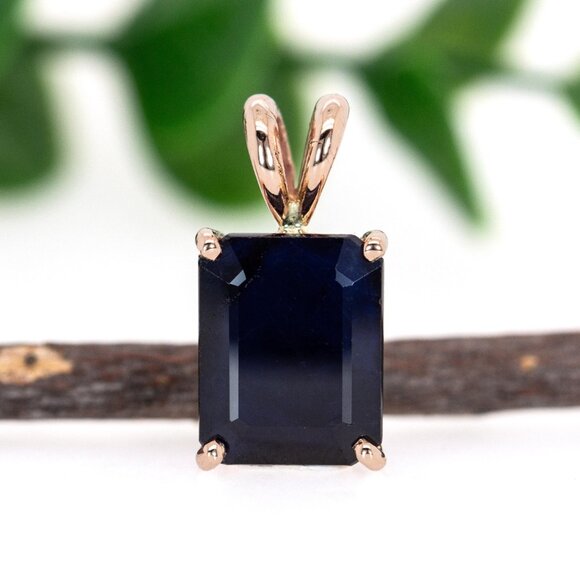 Midnight Blue Sapphire Pendant in 14K Solid Gold | Solitaire Pendant - Picture 6 of 8